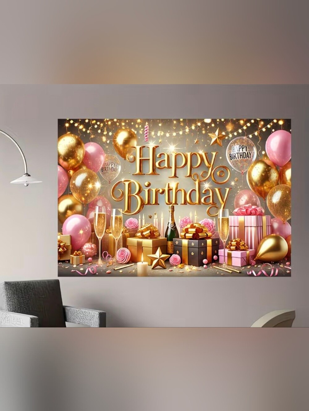 Happy Birthday Party Pink Gold Balloon Tapestry NWOT